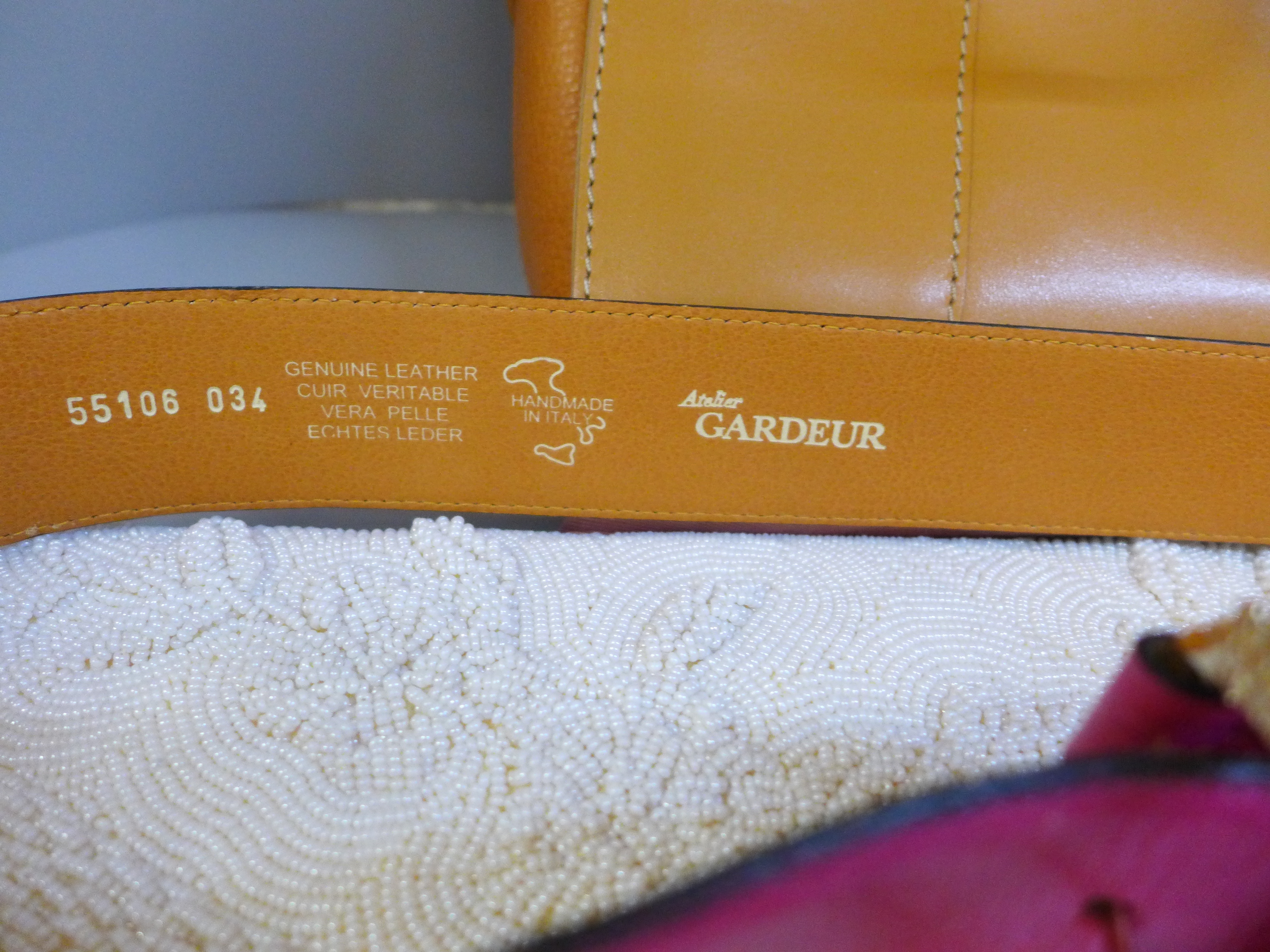 Three leather Radley handbags, two with dust covers, a lady's beaded decorative clutch bag and a - Image 5 of 7