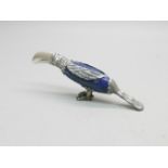 A novelty 925 silver mounted lapis lazuli place marker holder in the form of a toucan, length 9.5cm