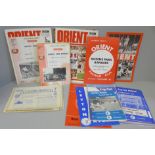 Football memorabilia; Leyton Orient home programmes from the 1950s (12 no.), 60s and 70s (50 no.)
