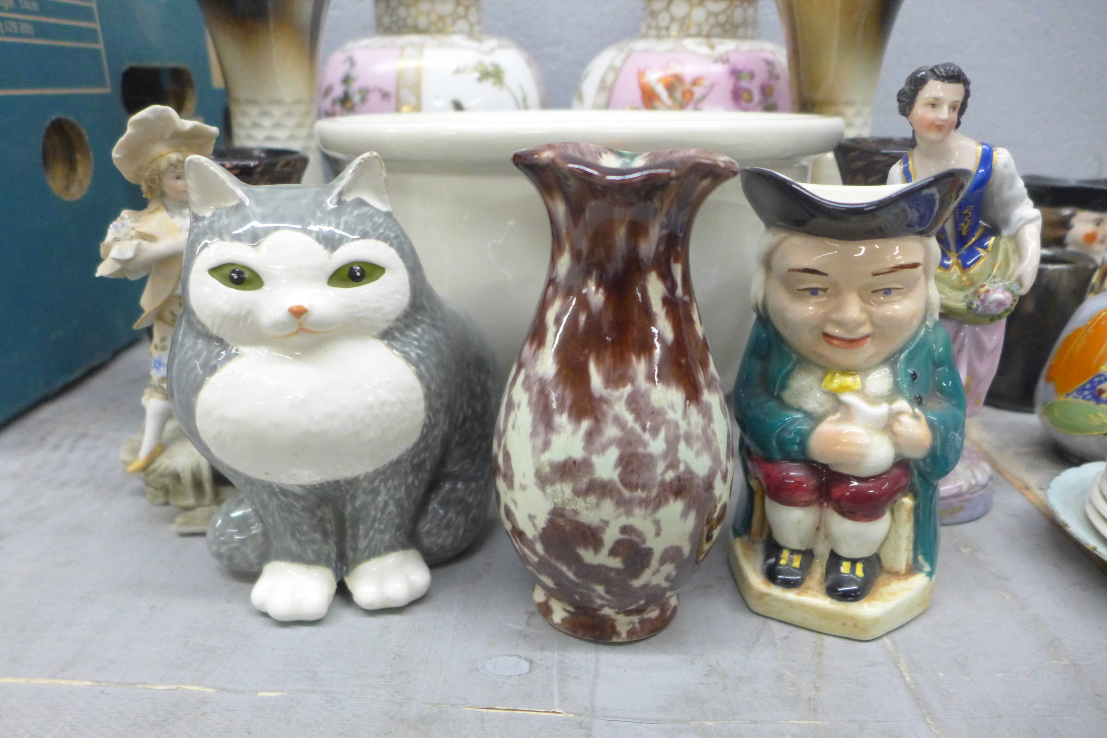 A box of mixed china including a pair of German porcelain vases and covers, one a/f **PLEASE NOTE - Image 2 of 4