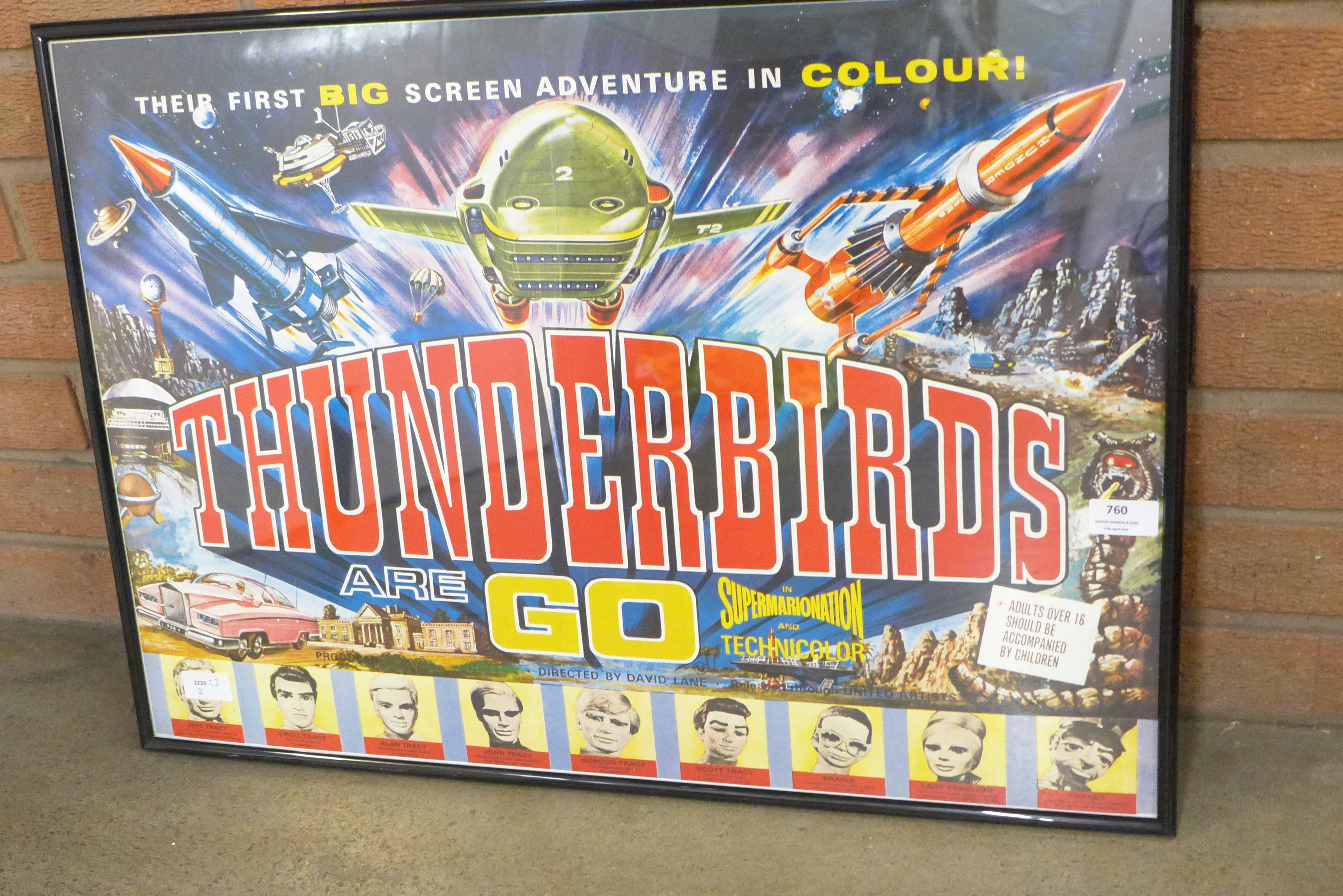 A framed Thunderbirds Are Go promotional print of the 1966 David Lane movie (size 70 x 50cm)