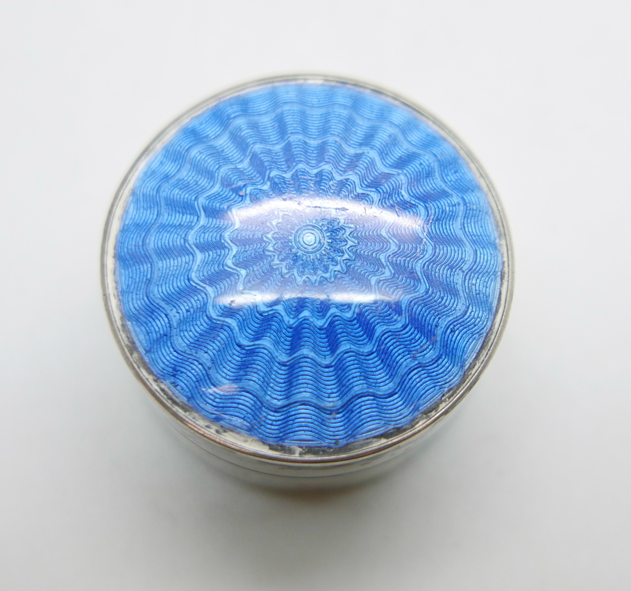 A silver and blue enamelled pill box, Birmingham 1912, and a double section powder with enamelled - Image 4 of 6