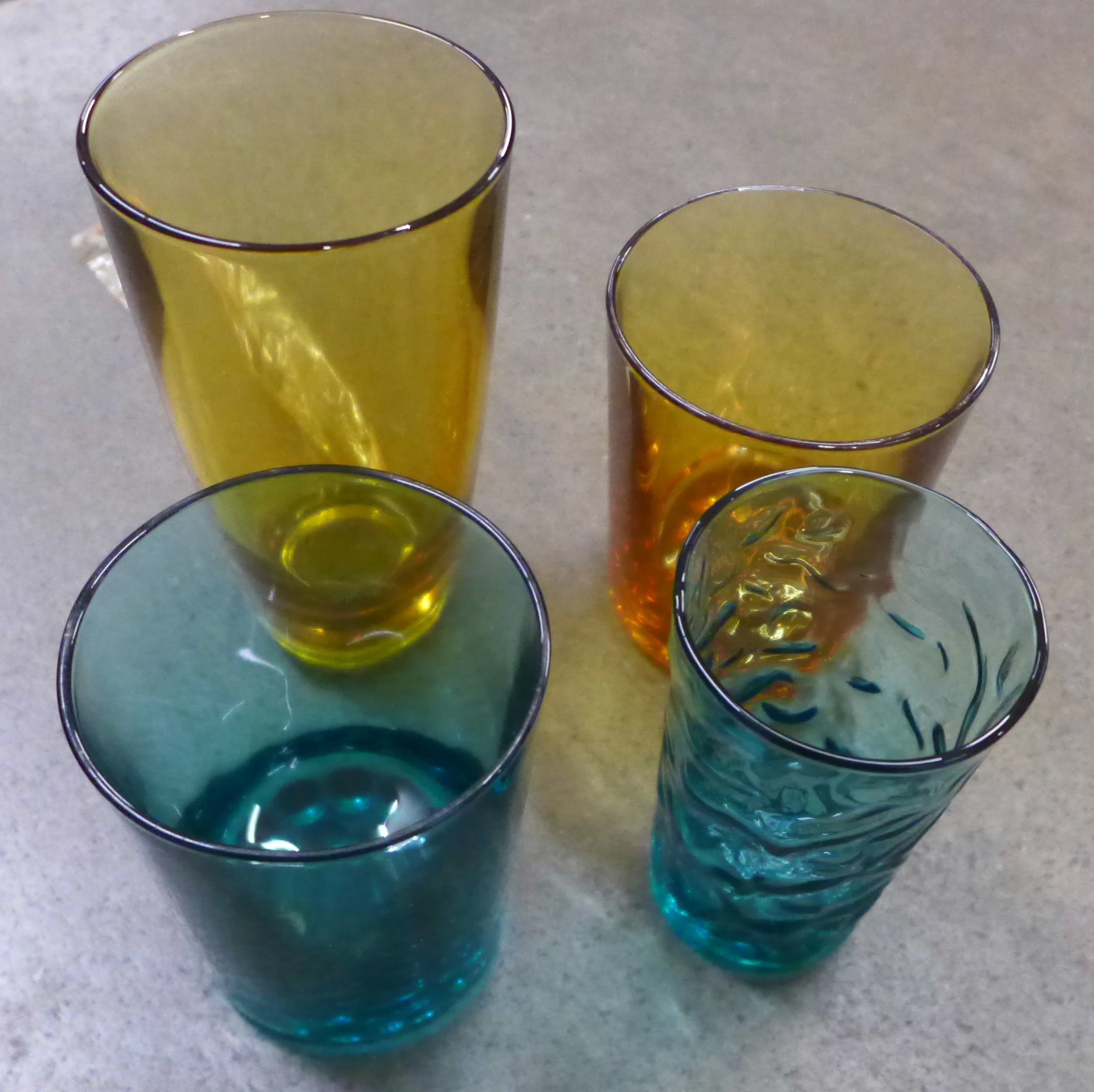 A box of coloured drinking glasses, five different sets, odd numbers, including French **PLEASE NOTE - Image 2 of 2