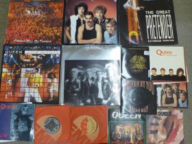 Queen and Queen solo LP records, two LPs, three 12" singles and twenty-two 7" singles