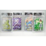 Four graded Pokemon cards, Pidgeotto, Tyranitar Ex, Quaxwell and Mewtwo V