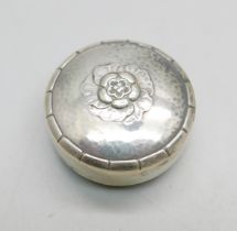 A Georg Jensen hammered silver pill box, 925S, 79D, diameter 35mm