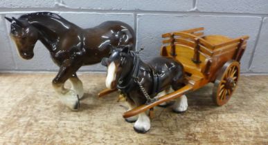 A large pottery model of a shire horse and a shire horse and cart **PLEASE NOTE THIS LOT IS NOT