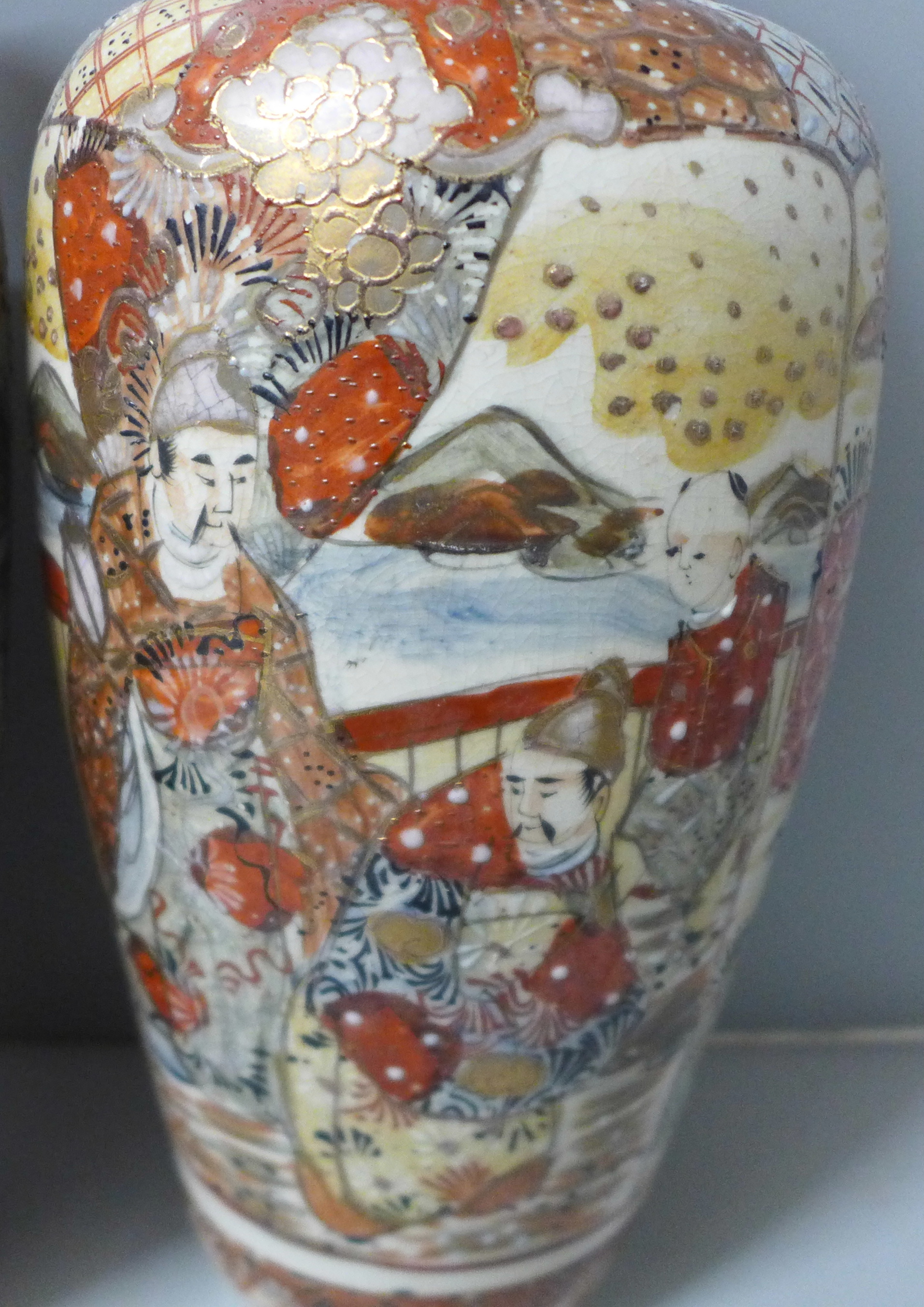 A pair of Japanese Satsuma vases, 36cm - Image 2 of 4