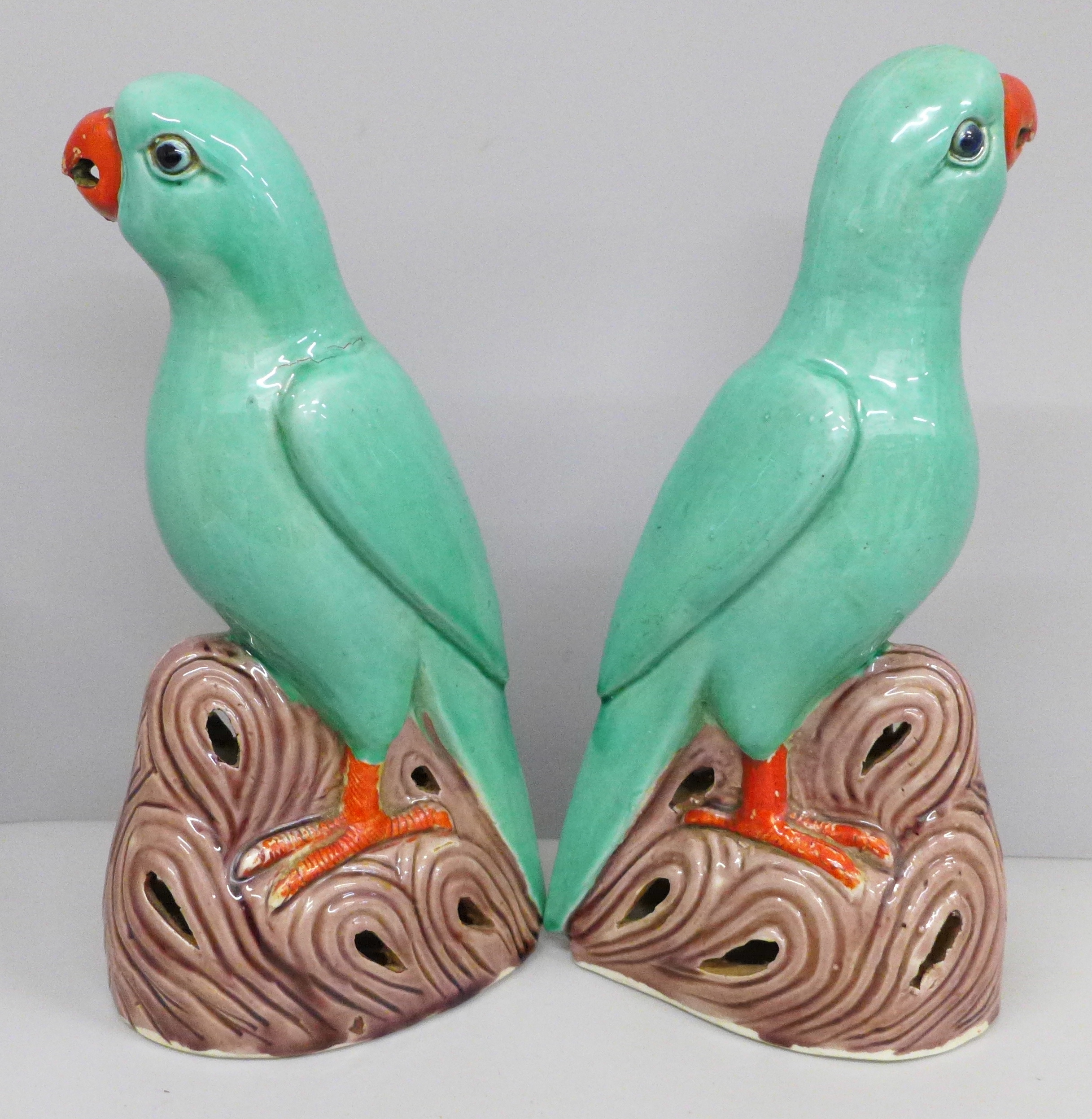 A pair of Chinese polychrome porcelain models of parrots, 22cm - Image 3 of 5