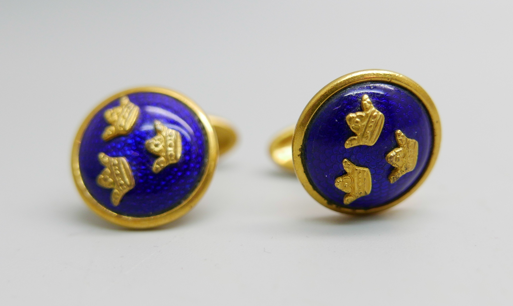 A pair of Swedish gilt metal and blue enamel cufflinks by Sporrong & Co. - Image 4 of 4