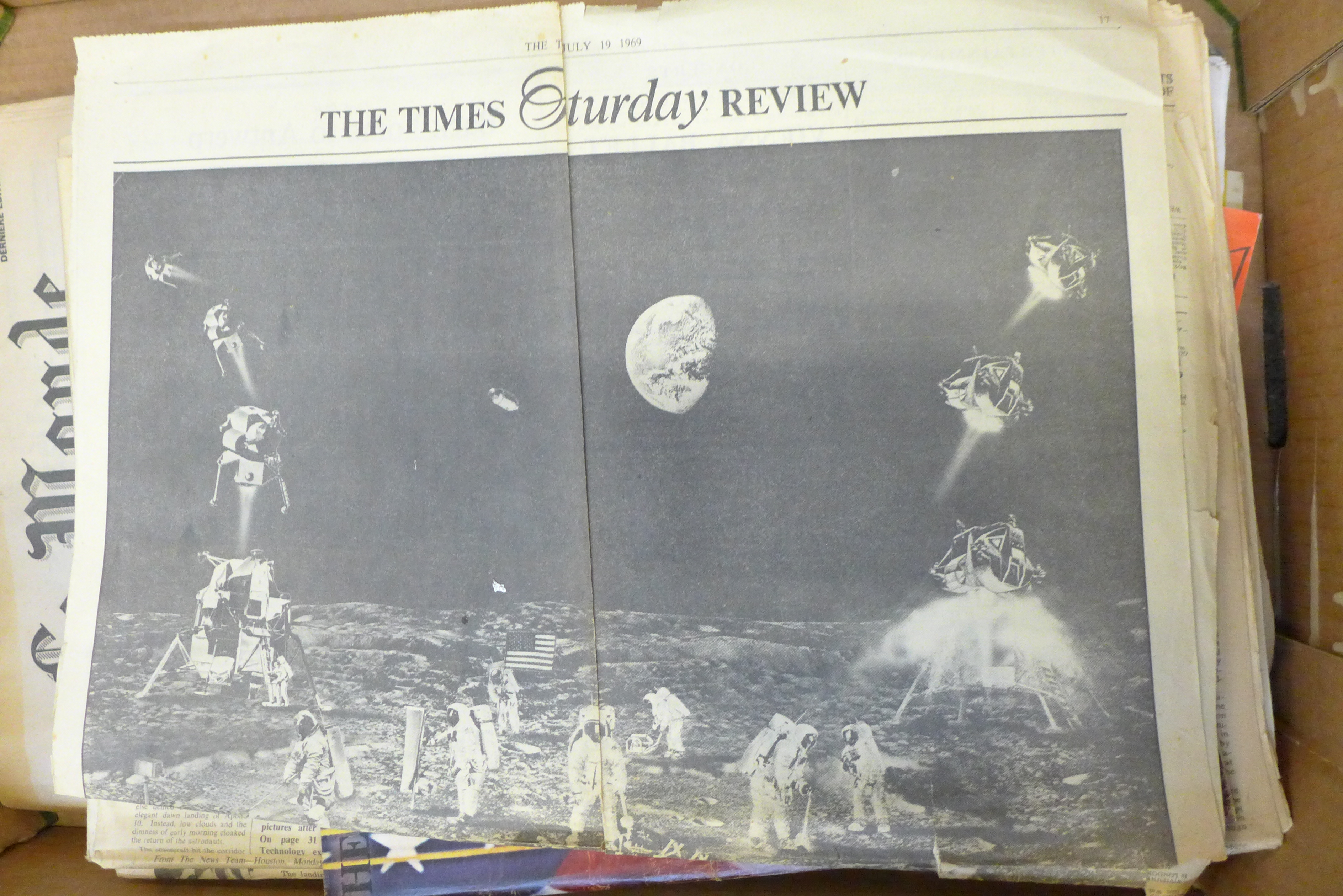 A collection of newspaper ephemera; WWI/WWII, Kennedy Assassination, first man on the moon, - Image 2 of 12