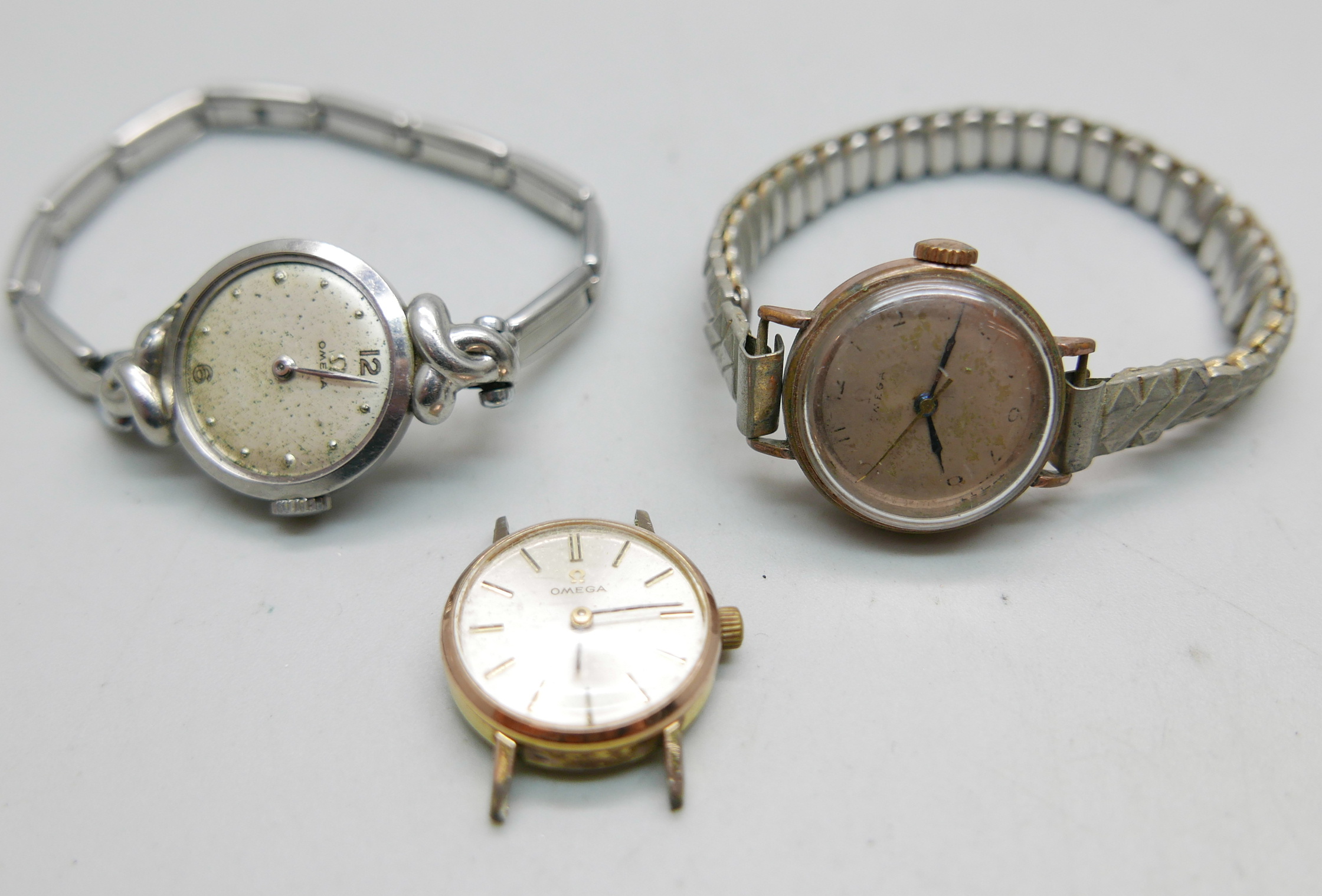 Three lady's Omega wristwatches, a/f