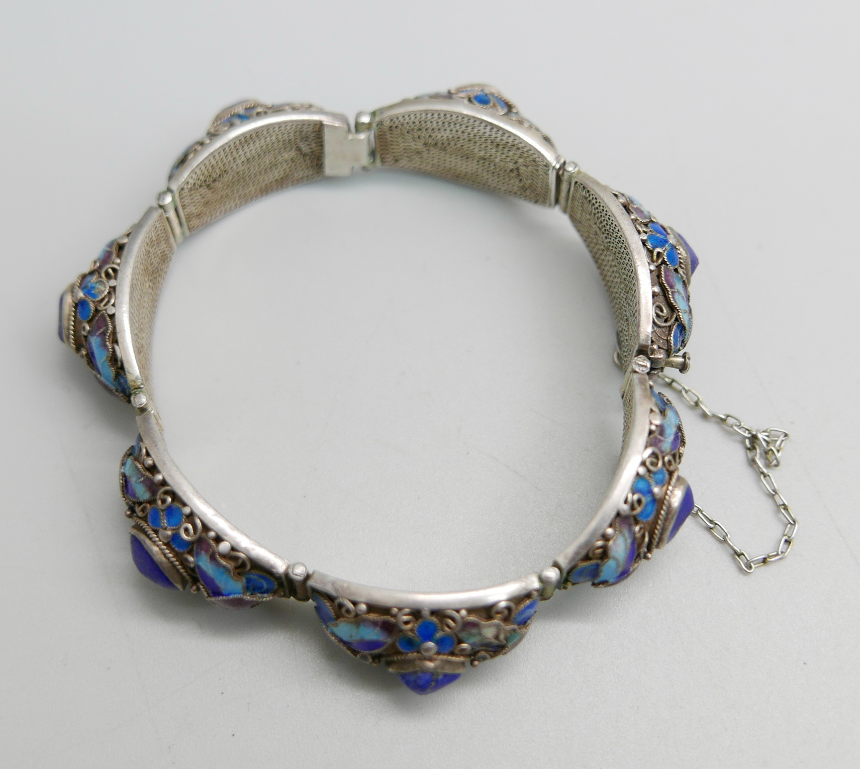 A Chinese vintage enamelled silver bracelet with blue stones - Image 2 of 3
