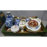A collection of plates; Copeland, Royal Crown Derby, etc., jars, vases, Portmeirion, Spode, Royal