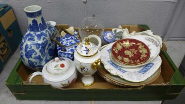 A collection of plates; Copeland, Royal Crown Derby, etc., jars, vases, Portmeirion, Spode, Royal