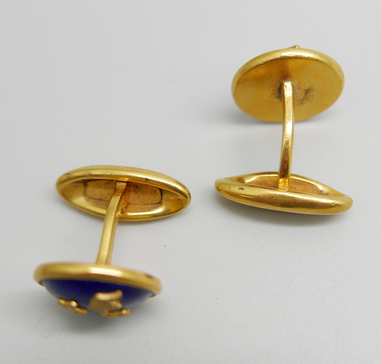 A pair of Swedish gilt metal and blue enamel cufflinks by Sporrong & Co. - Image 3 of 4