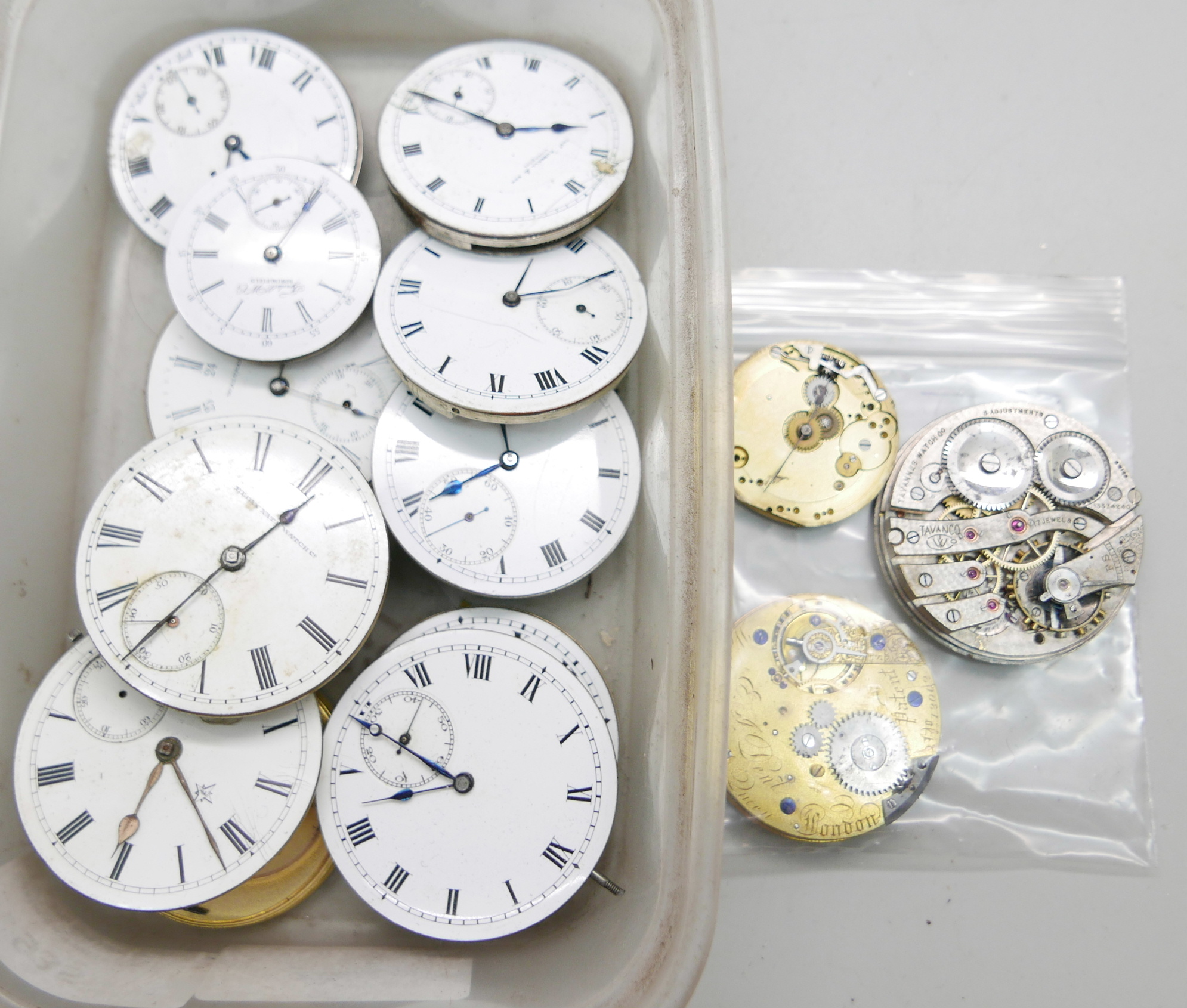 Pocket watch movements including E.J. Dent (missing dial)