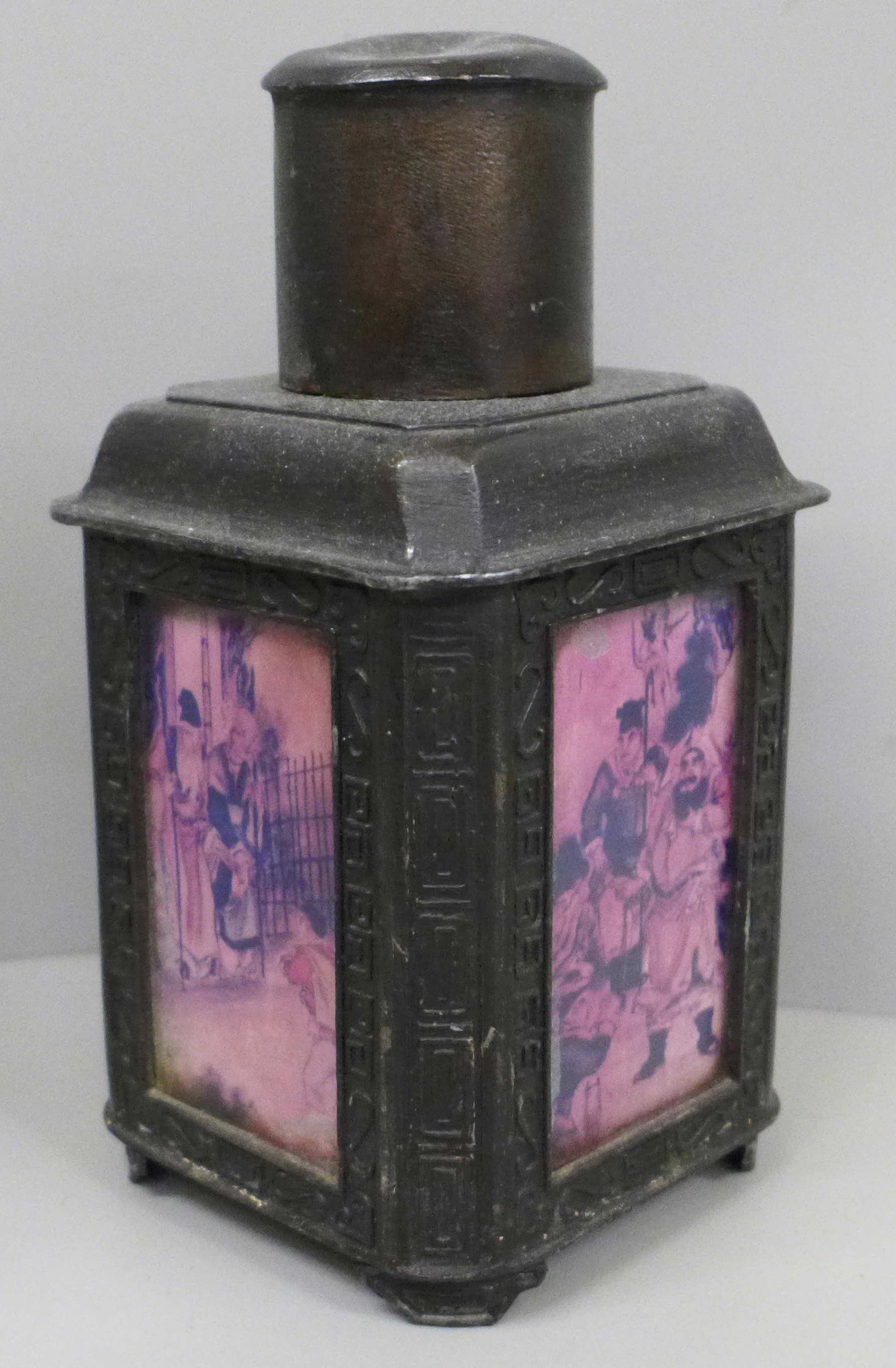 A Chinese Qing Dynasty style pewter tea caddy