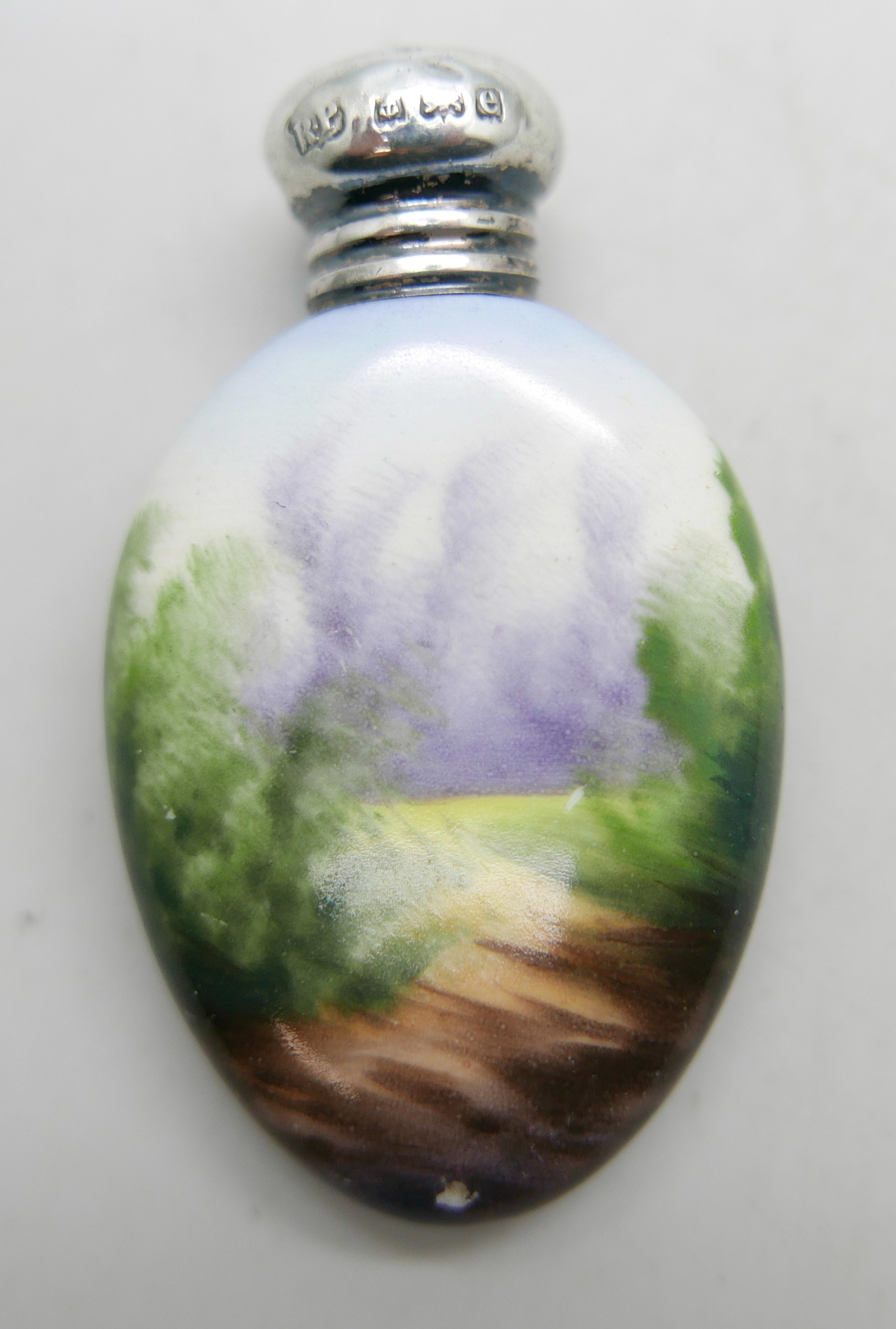 An enamel and silver topped scent bottle, a/f, two hallmarked silver models, a gentleman and a - Image 5 of 6