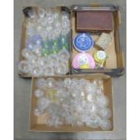 Two boxes of cut glass and a box of mixed china, dressing table vanity set, etc., three boxes in