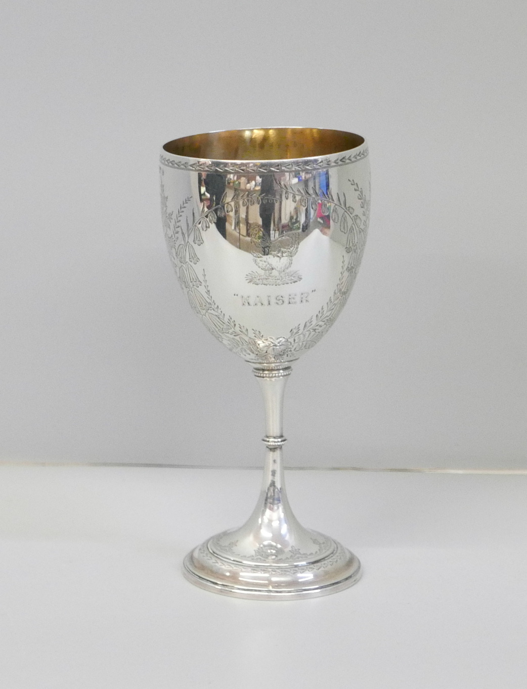 A Victorian silver goblet with cockerel detail and marked 'Kaiser', London 1856, Elkington & Co.,
