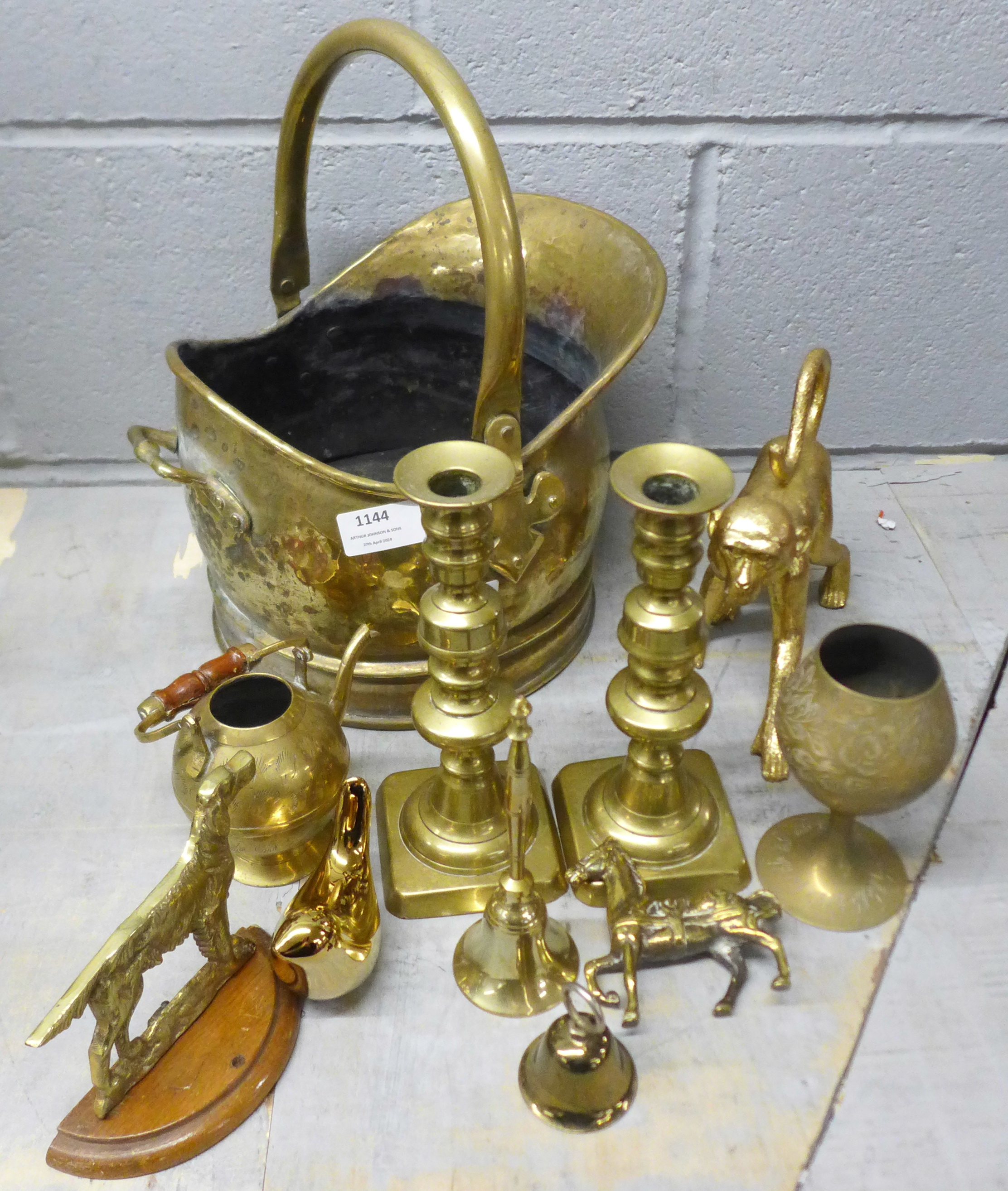A collection of brass including a model of a monkey and coal scuttle **PLEASE NOTE THIS LOT IS NOT