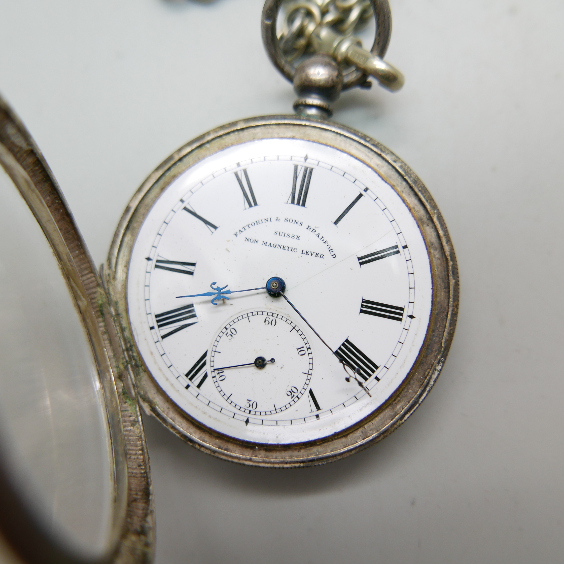 A silver cased pocket watch, Fattorini & Sons, Bradford, non magnetic lever movement with a - Image 4 of 5