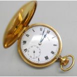 A gold filled full hunter pocket watch, Good Hope Lever, lacking glass