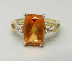 A silver gilt and sunstone ring, Q