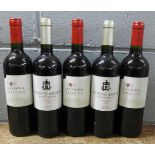Five bottles of Rioja, two Monte Araya Selection Especial, 2010 and three Arjona 2010
