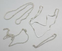 Three silver neck chains and a silver bracelet, 40g