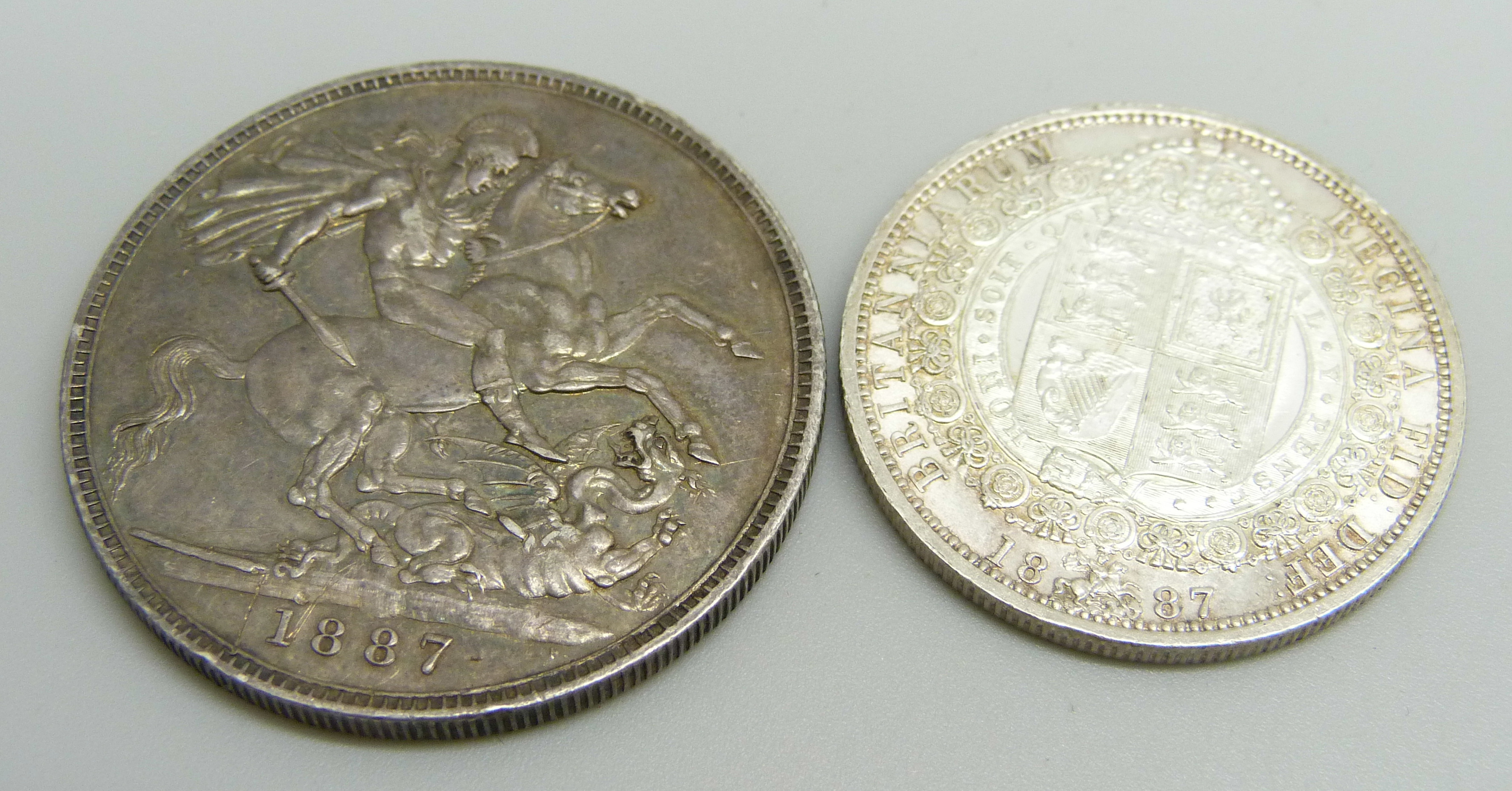 An 1887 crown (VF+) and an 1887 half crown (EF) - Image 2 of 2