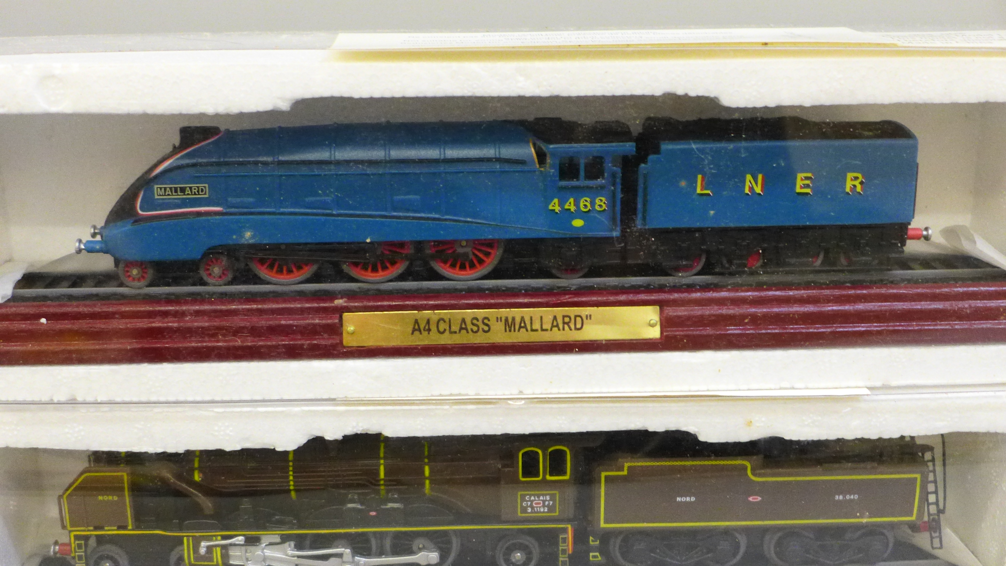 Three plastic display model locomotives; an A4 Class Mallard, Pacific Chapelon Nord and Duchess LMS - Image 2 of 3