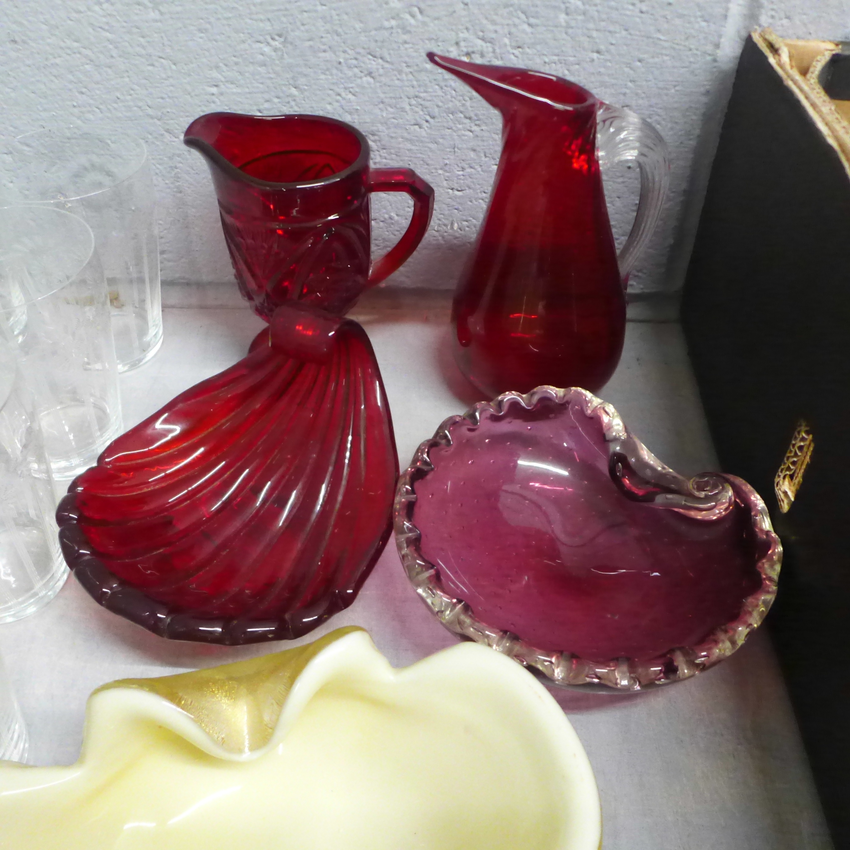 Eleven items of coloured glass, ruby glass, green glass, paperweight, etc., and a collection of - Image 7 of 7