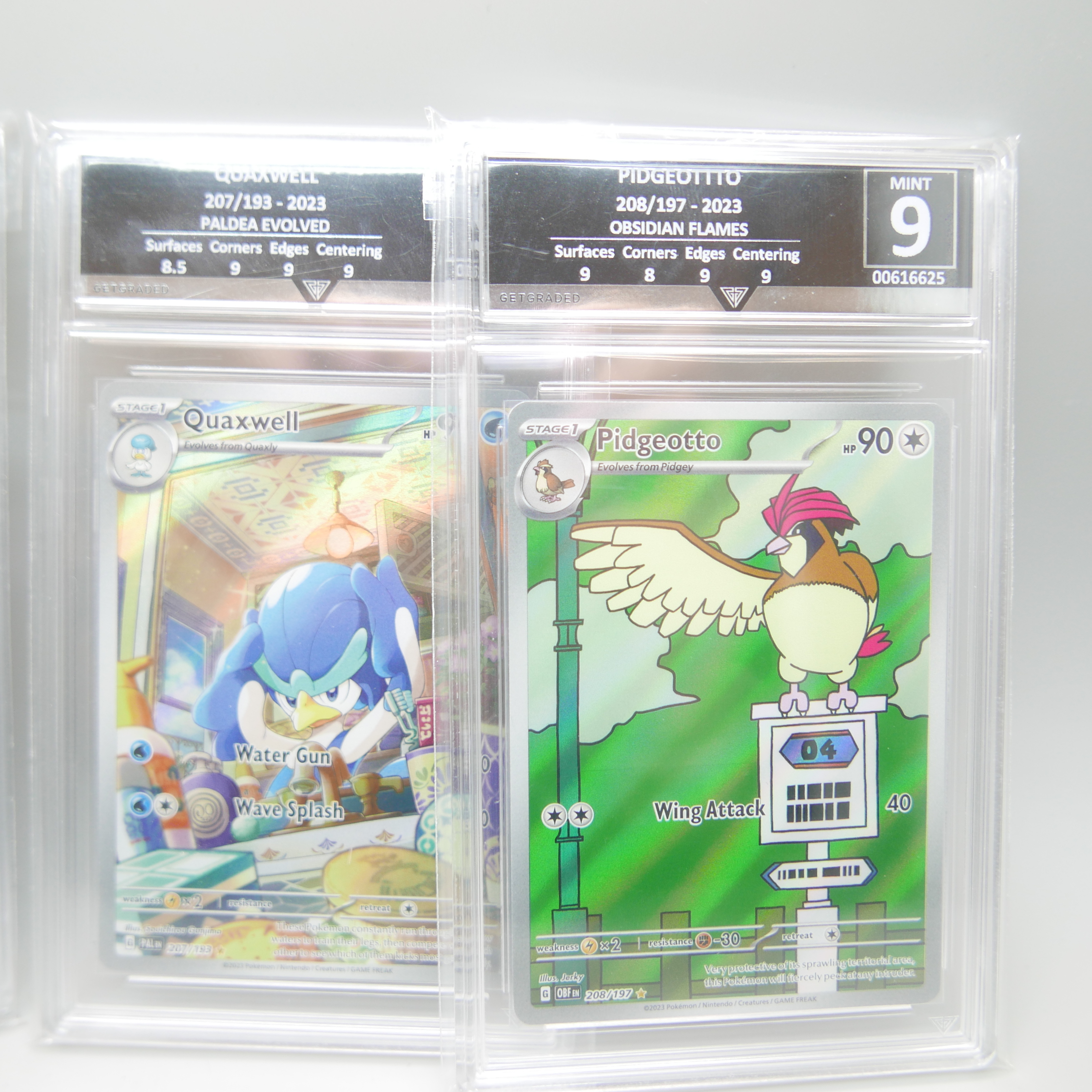Four graded Pokemon cards, Pidgeotto, Tyranitar Ex, Quaxwell and Mewtwo V - Image 3 of 3
