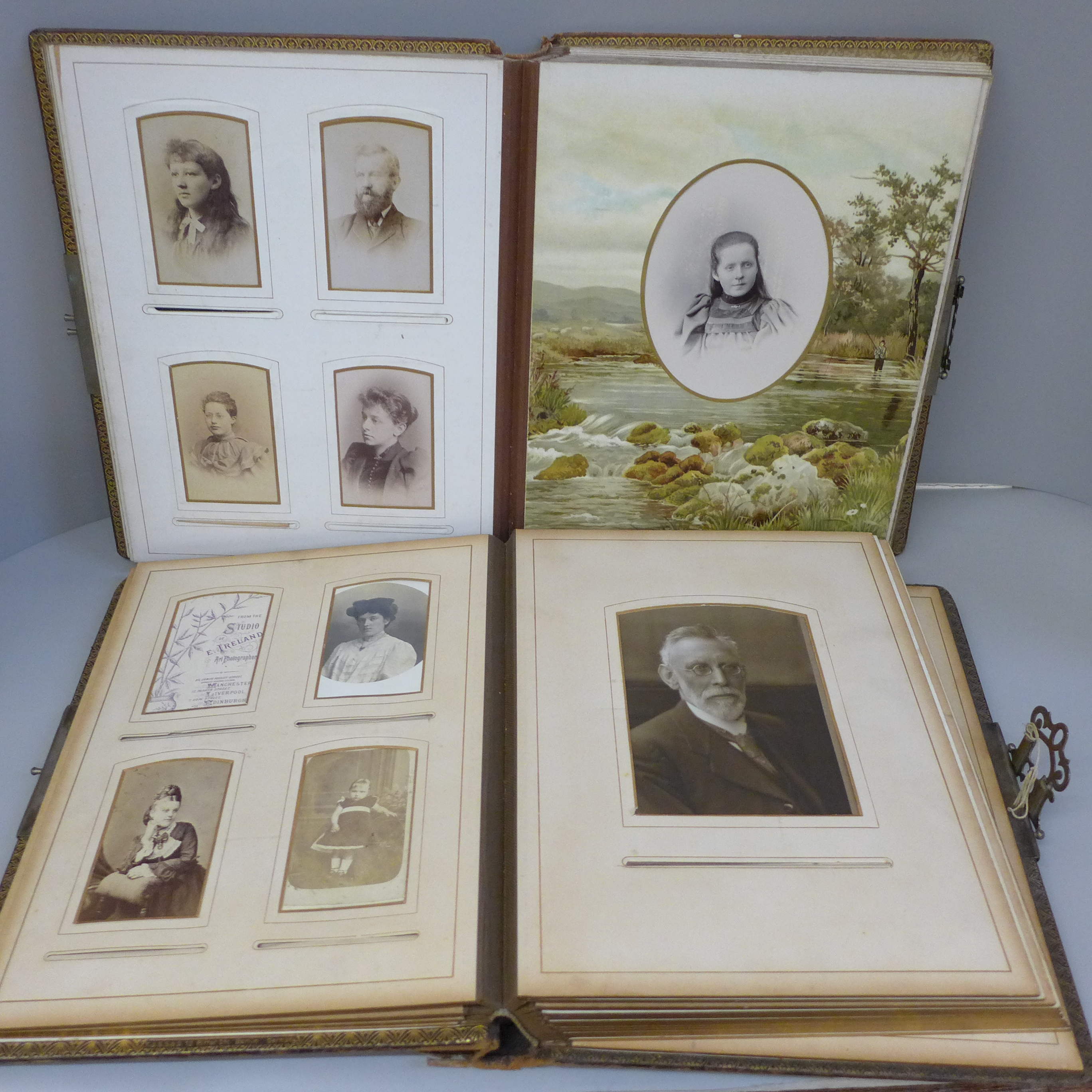 Two Victorian photograph albums with coloured mounts, some cabinet cards and CDVs - Image 2 of 6