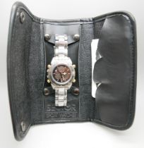 A Sector chronograph alarm wristwatch in soft pouch, with card and instructions