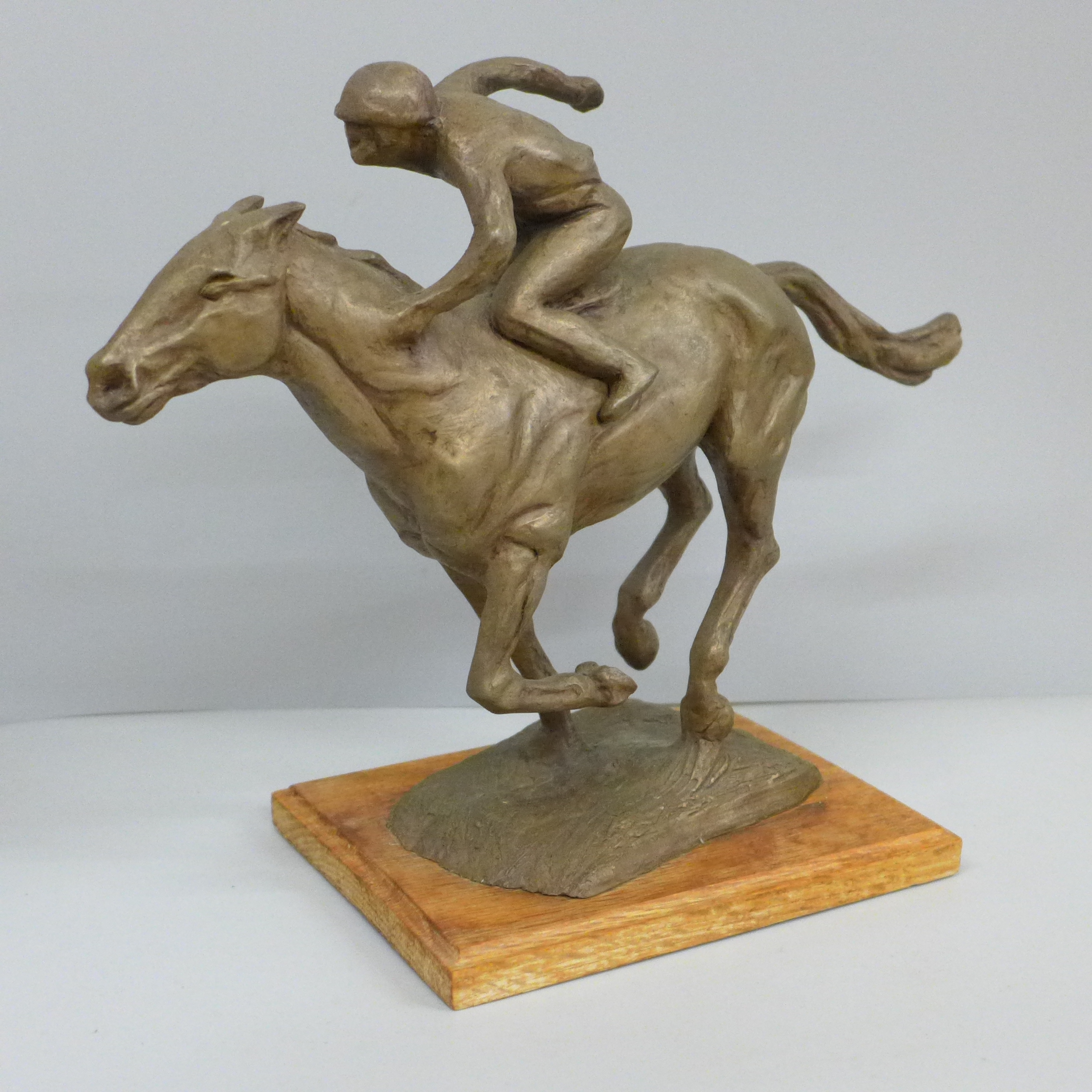 A horse and jockey sculpture by Jacqueline E. Hodges, hand sculptured and individually cast, limited - Image 3 of 5