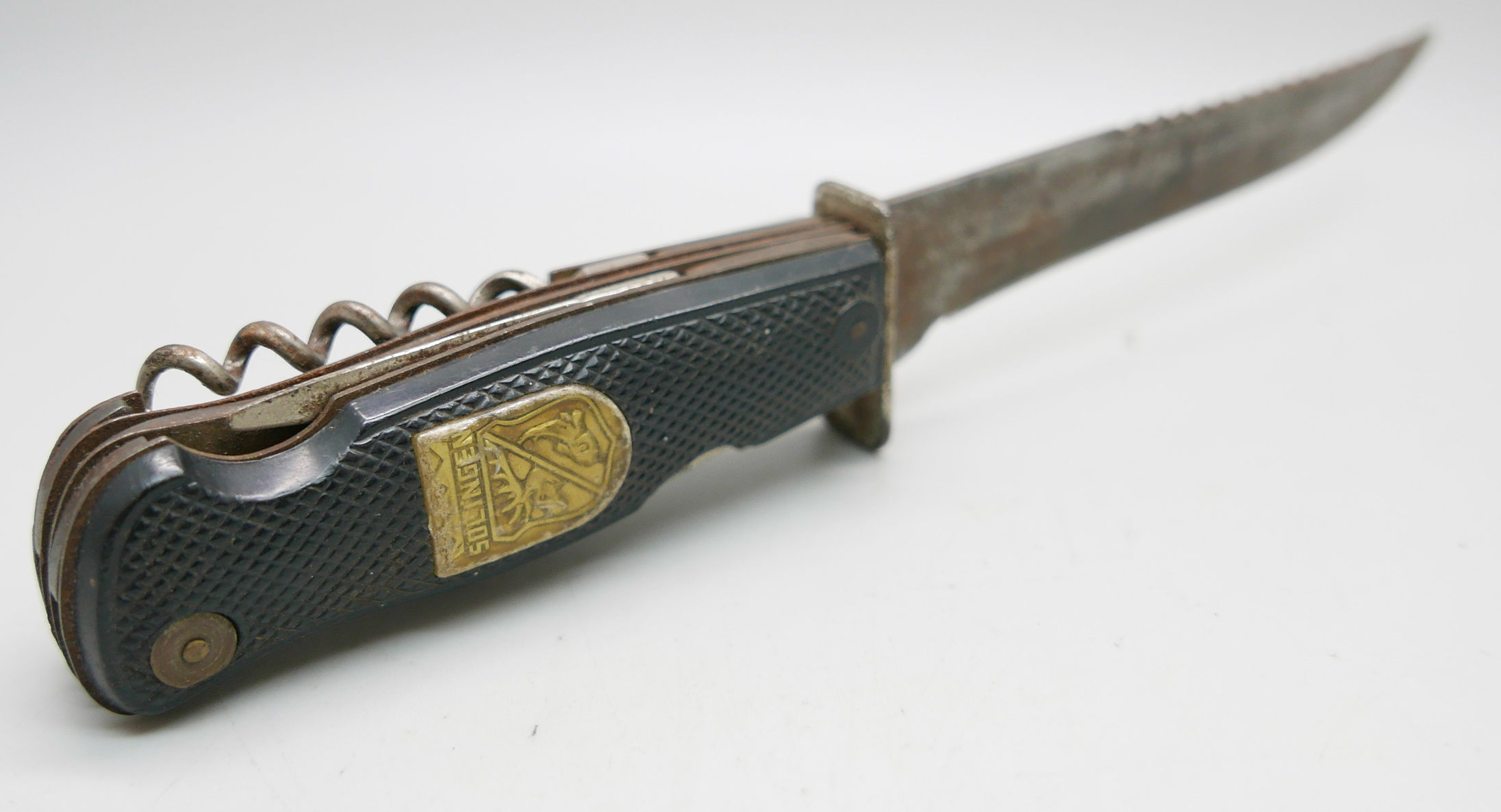 A German Decora, Solingen hunting knife with multitools in hilt, in leather sheath - Image 4 of 4