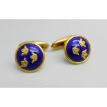 A pair of Swedish gilt metal and blue enamel cufflinks by Sporrong & Co.