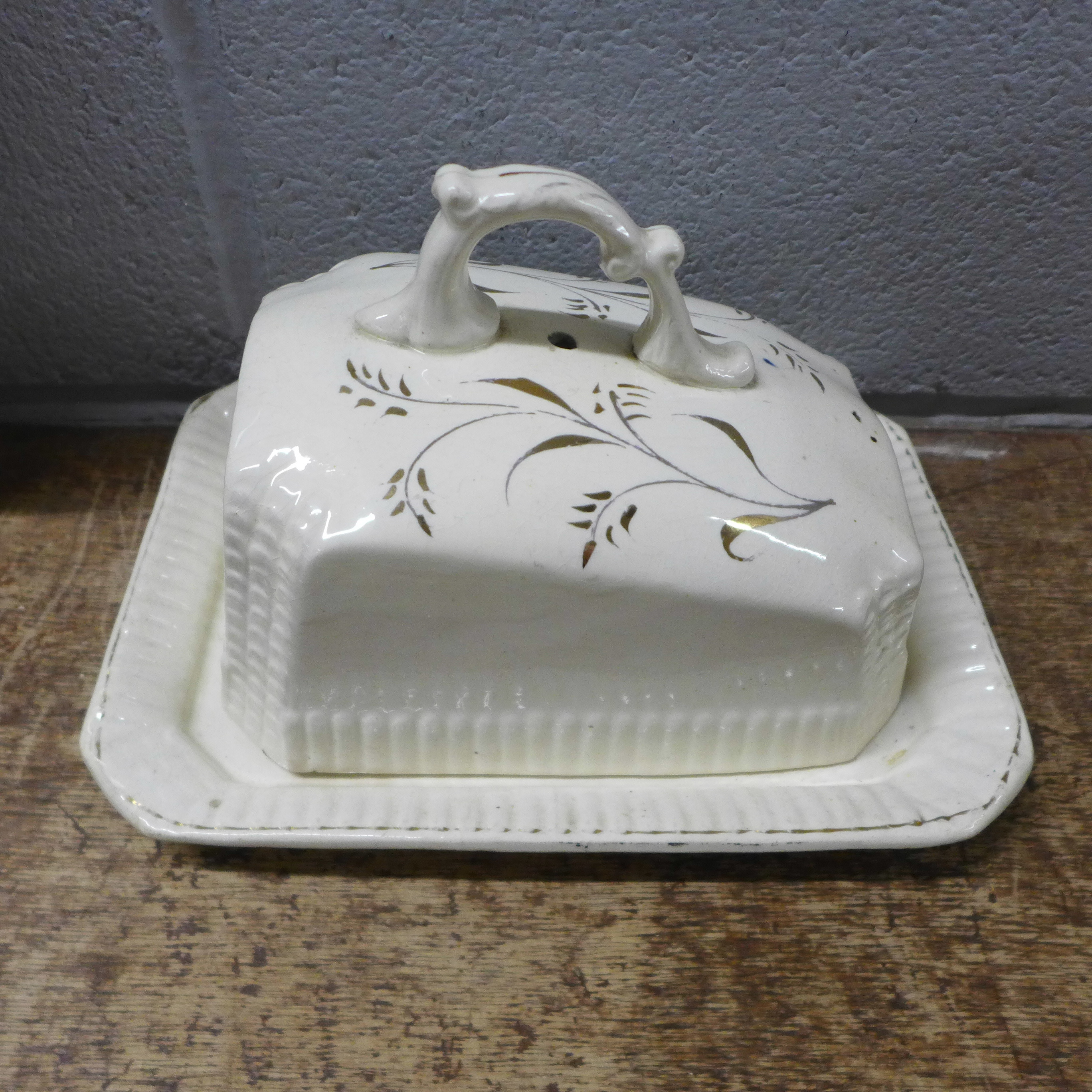 A 19th Century German porcelain cheese dish and cover, a sauce boat and cover on stand with - Image 6 of 6
