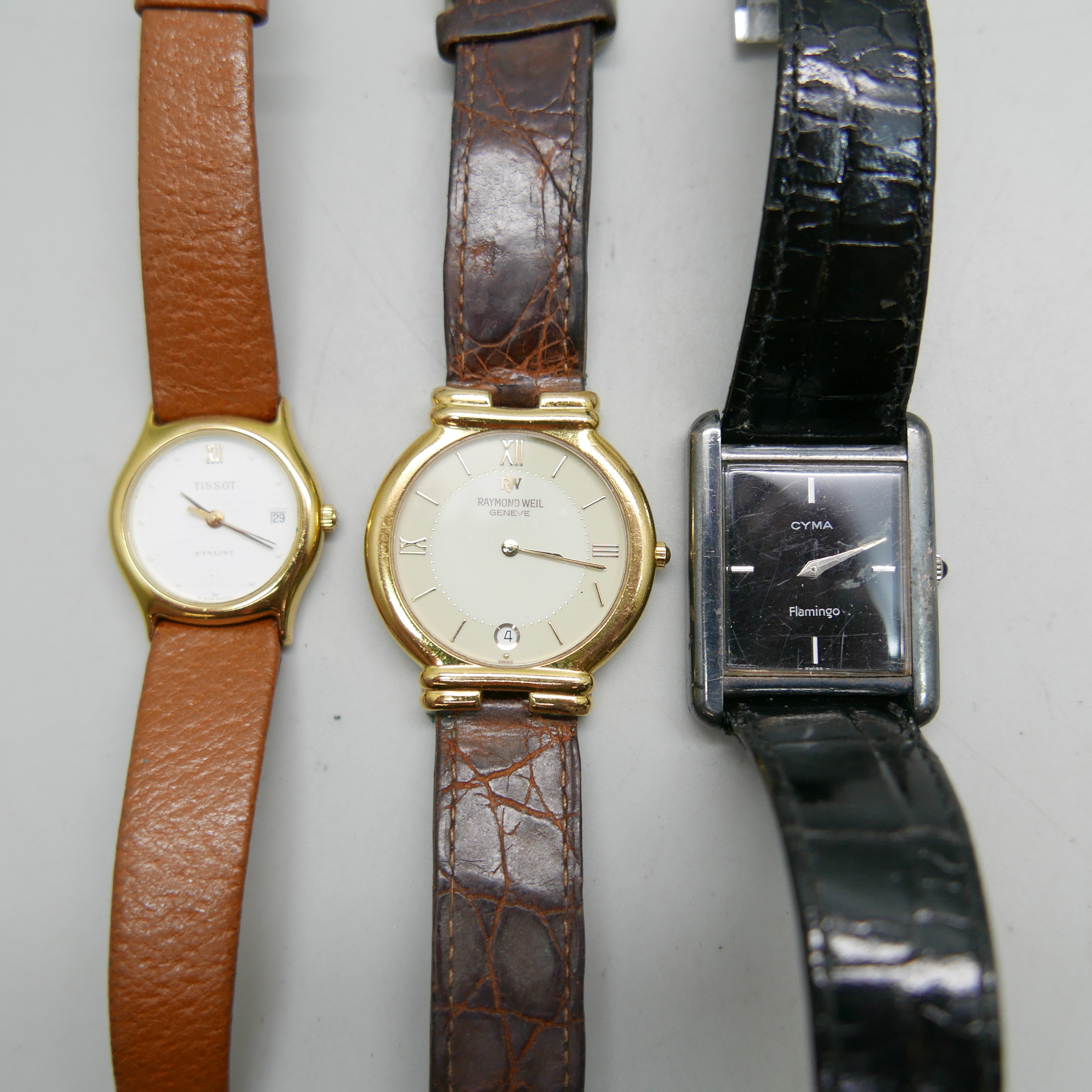 Three wristwatches; a silver Cyma Flamingo, Raymond Weil and lady's Tissot - Image 2 of 2