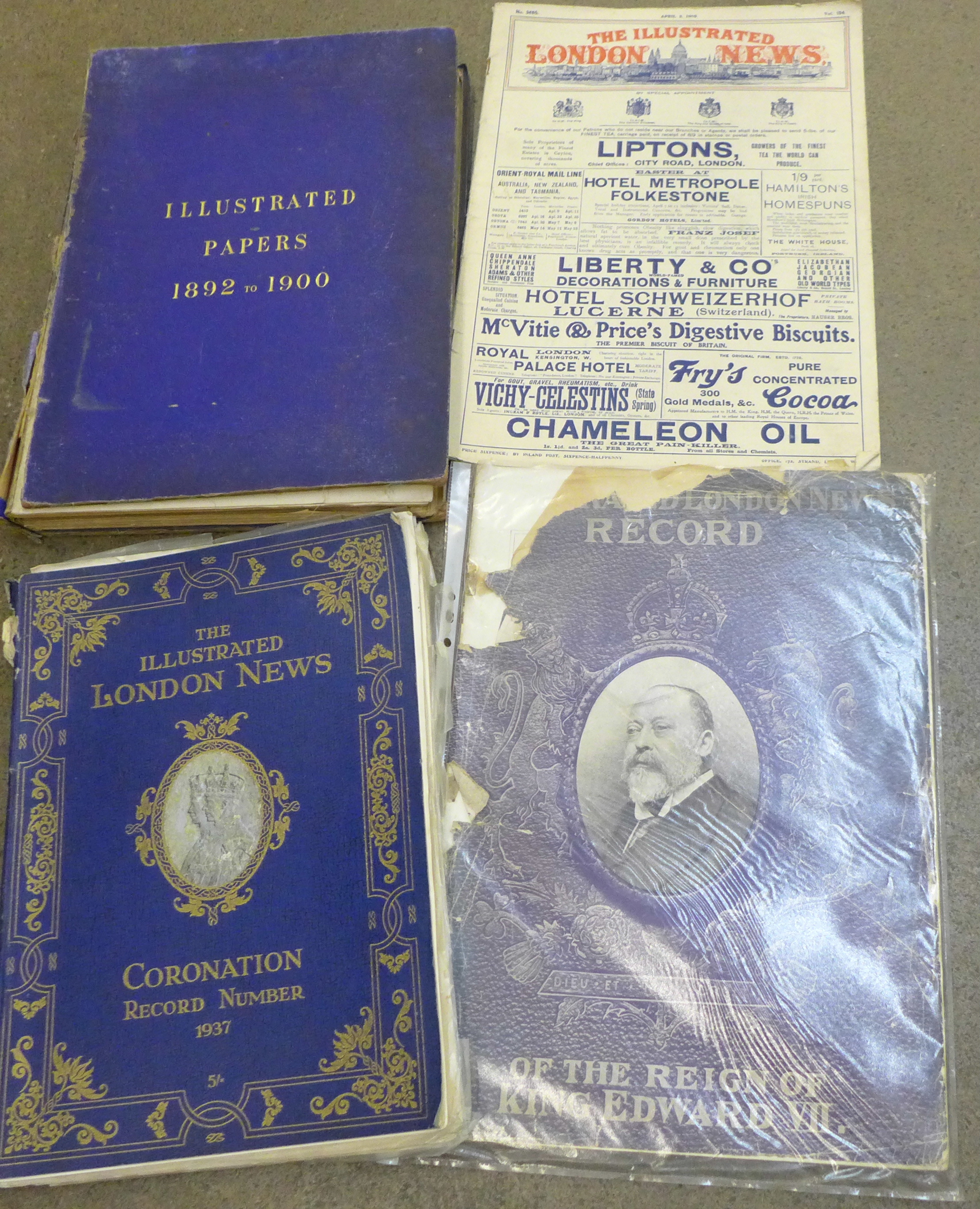 A hard bound volume of Illustrated Papers, 1892-1900 and three special copies of The Illustrated