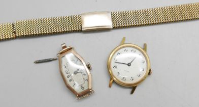 A lady's 18ct gold cased Pryngep wristwatch, weight of case with movement 11.5g, 24mm case, bracelet