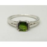 A 9ct gold, diopside and diamond ring, 2.4g, S