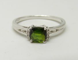A 9ct gold, diopside and diamond ring, 2.4g, S
