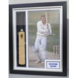 An Ian Botham signed display with miniature cricket bat, framed