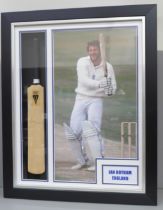 An Ian Botham signed display with miniature cricket bat, framed