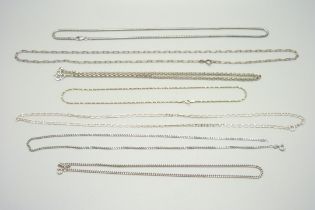 Seven silver chains, 52g