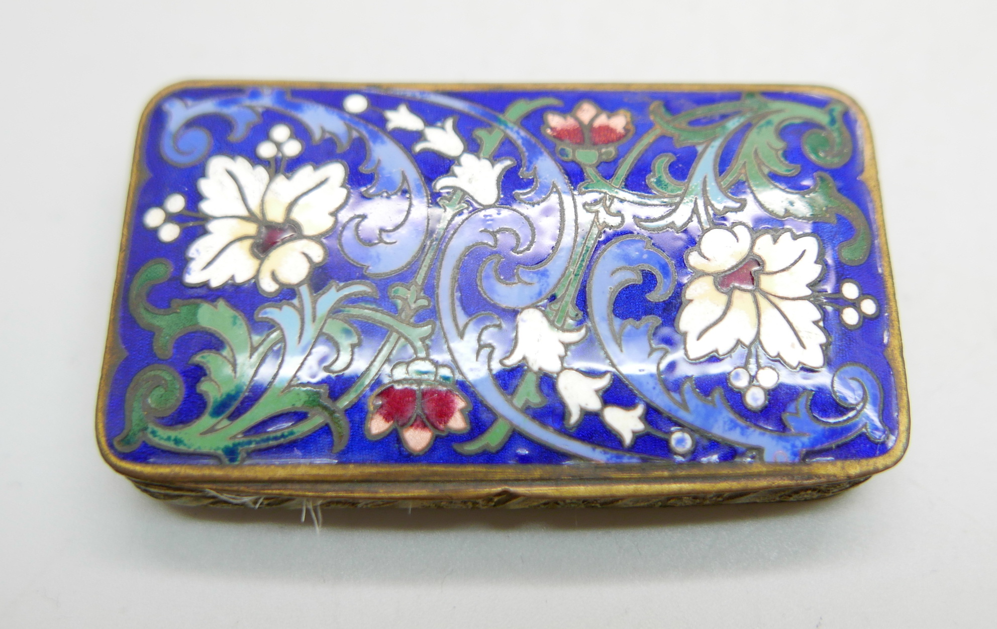 A silver and blue enamelled pill box, Birmingham 1912, and a double section powder with enamelled - Image 3 of 6
